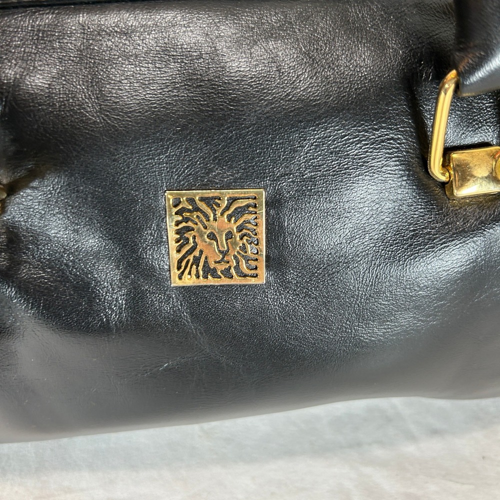 Anne Klein Vintage Black Leather Satchel Crossbody Bag Gold Lion Logo NWT - Picture 11 of 15